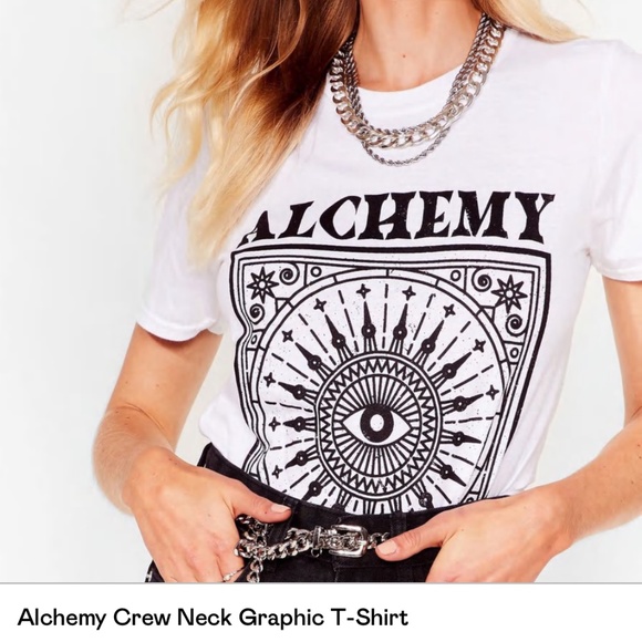 NWT Nasty Gal “Alchemy” oversized graphic print tee black & white Sz S - Picture 1 of 9